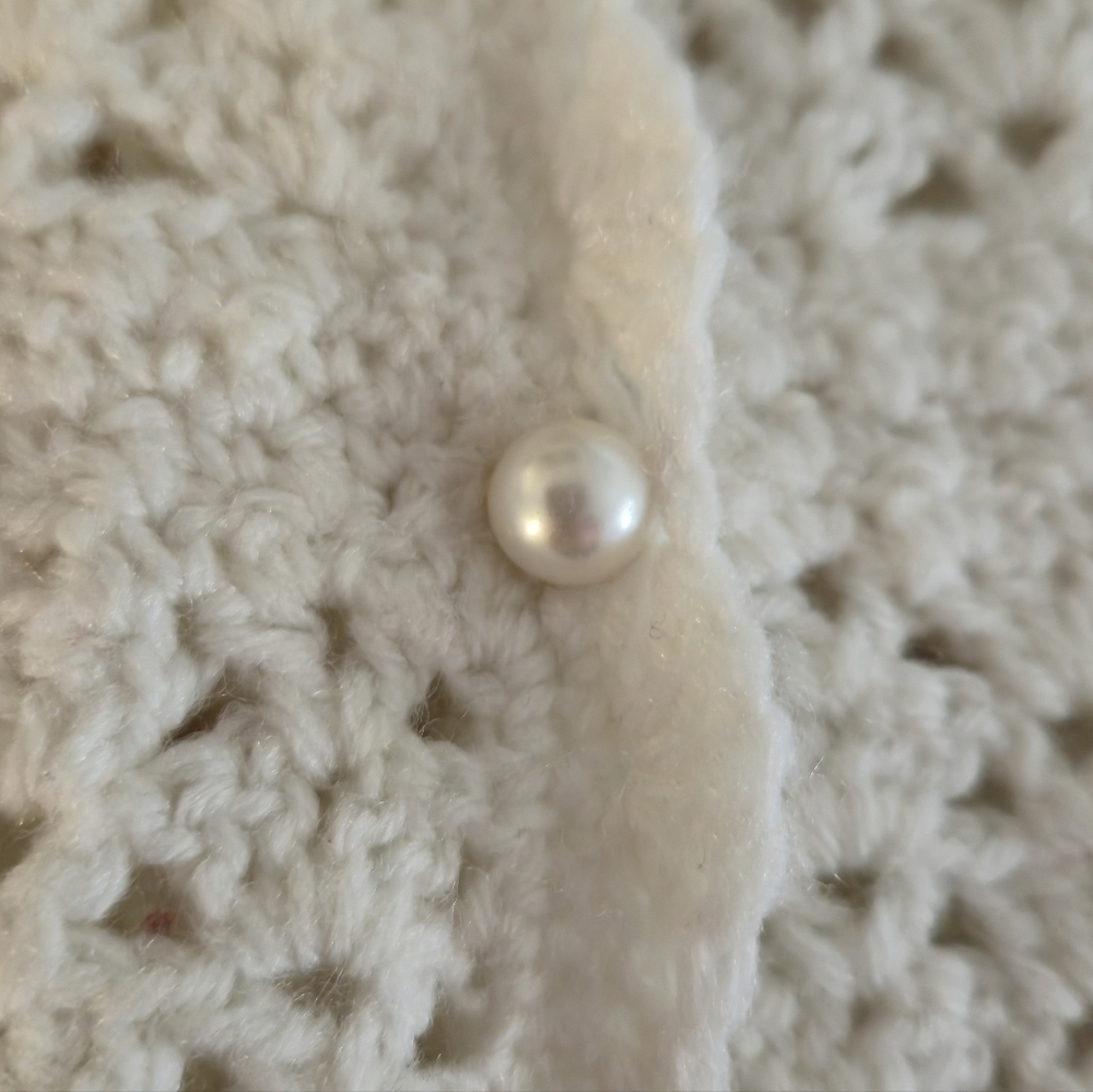 Vintage Crochet Longline Cardigan Pearl Button Coquette White L/XL - Picture 10 of 14